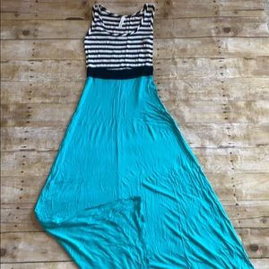Turquoise /Black & White Striped Maxi Dress